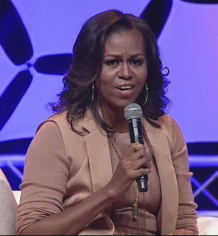 Michelle Obama speaks to the sold-out crowd at Bankers Life Fieldhouse.
