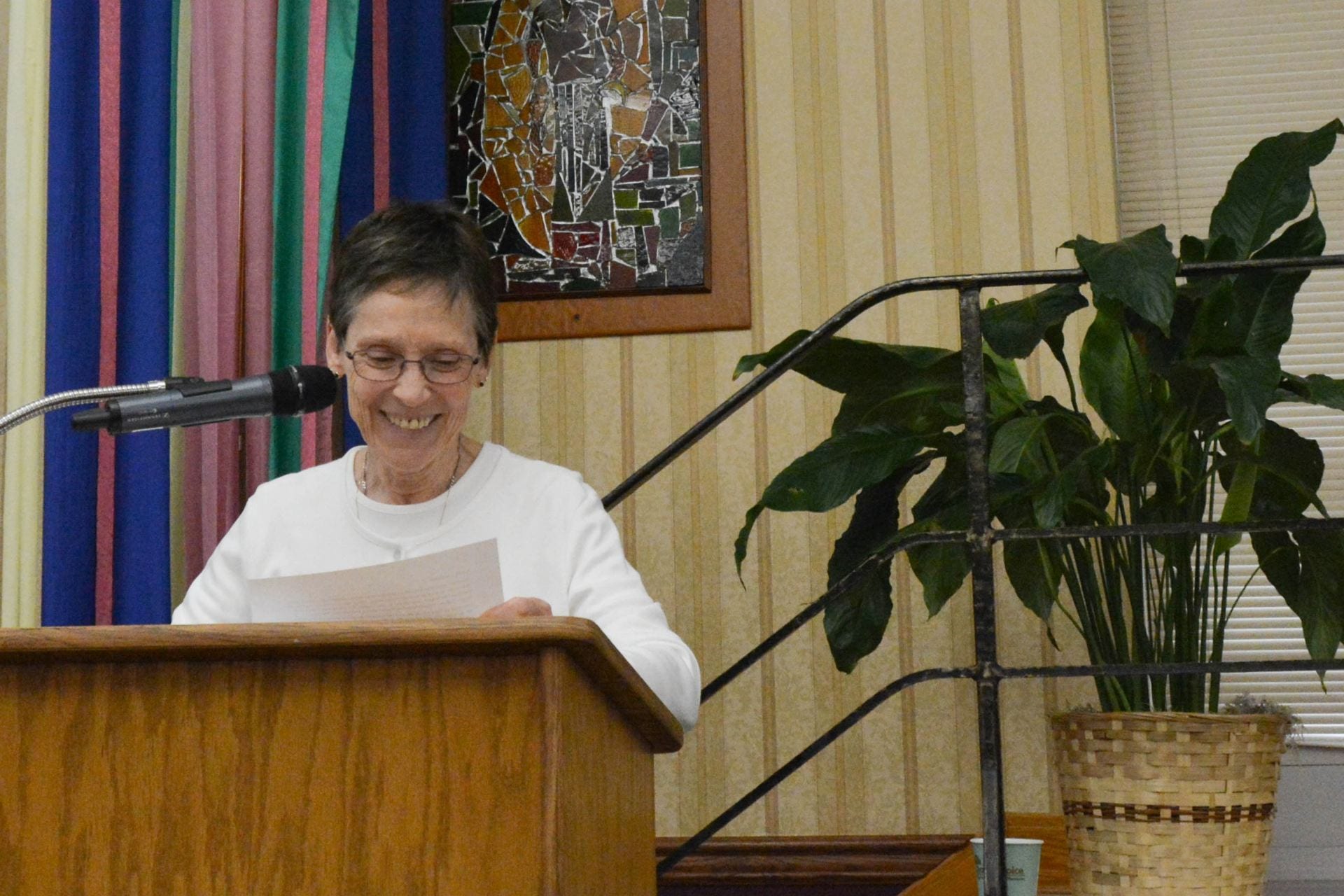 Sister Sharon Costello addresses members of the congregation during their five-year Chapter gathering this past summer.