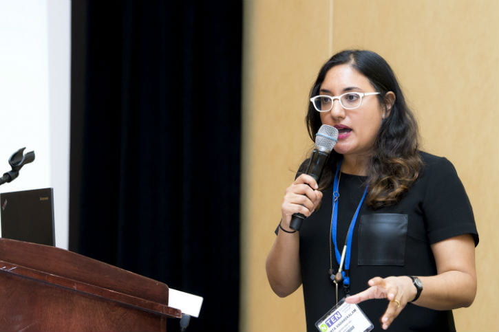 Smita Vadakekalam speaking at an NTEN Conference. 