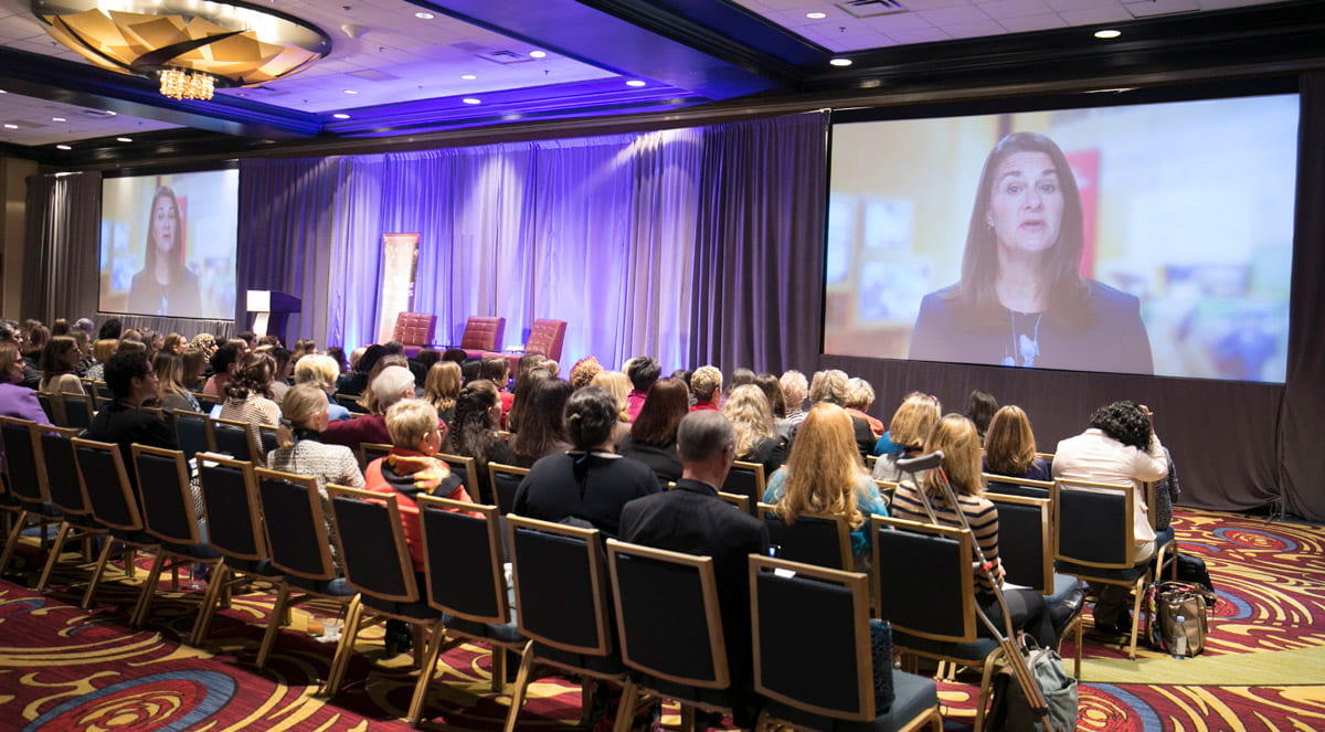 Melinda French Gates speaks to the audience at the 2017 WPI symposium