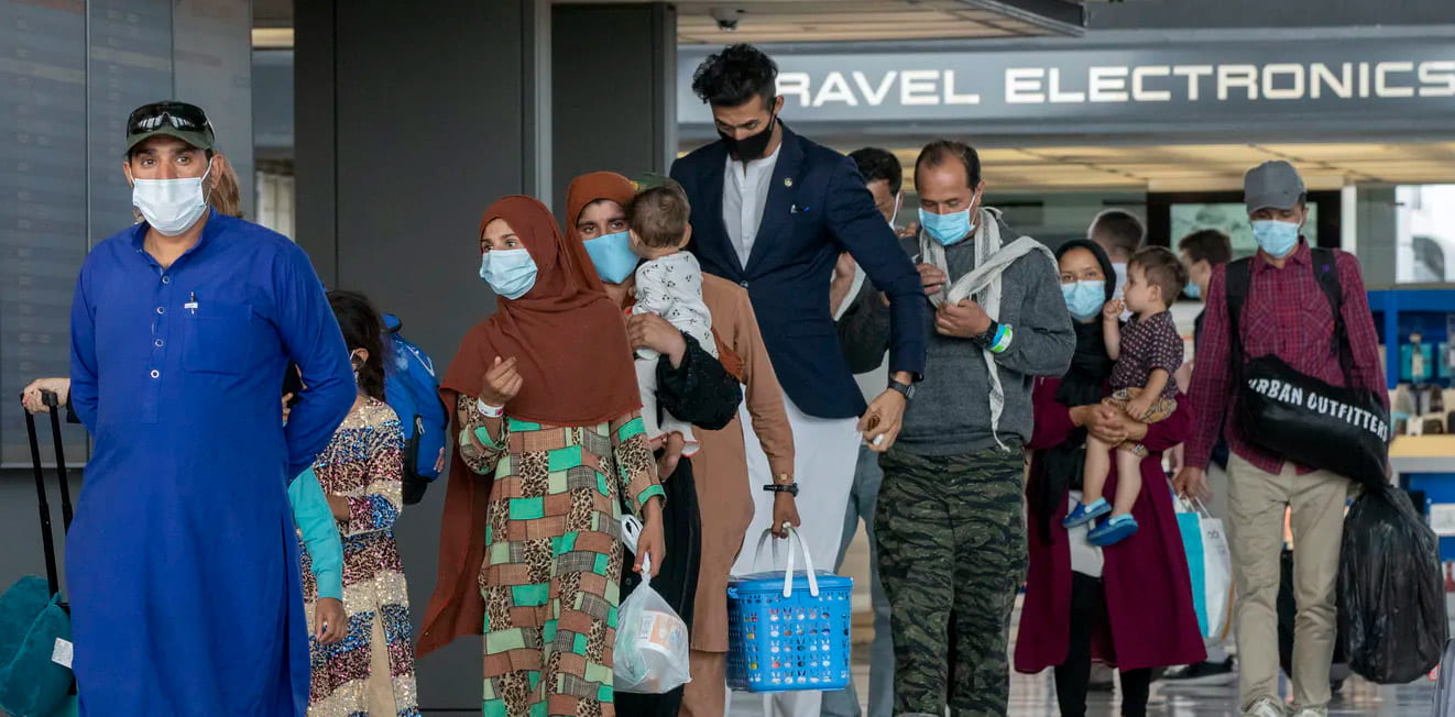 People evacuated from Afghanistan arriving in the U.S. flew to Dulles International Airport in northern Virginia.